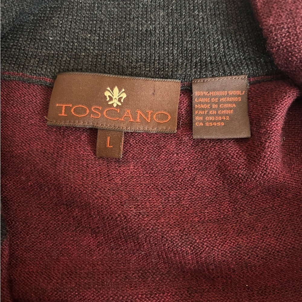 Toscano Sweater Zip-Up Argyle Pullover Burgundy Turtleneck Wool Size L Unisex - Picture 5 of 8